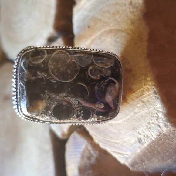 New Turritella Agate Fossil 925 Silver Ring. - Picture 5 of 16